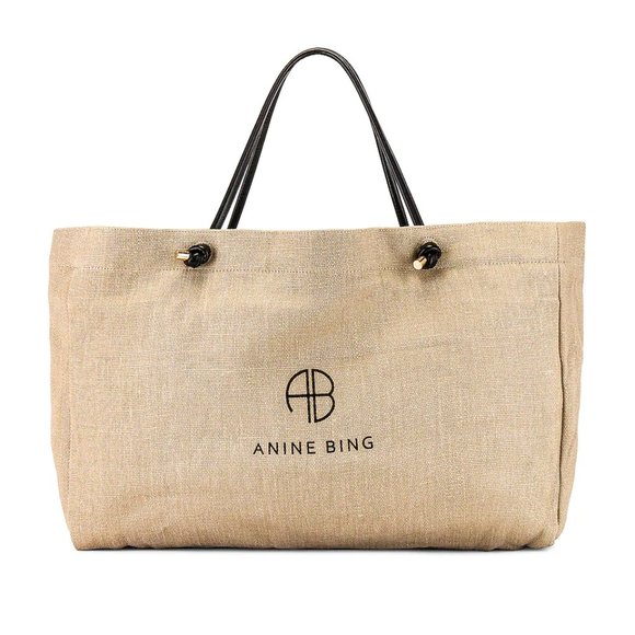 Anine Bing Handbags - ANINE BING Saffron Bag in Brown Tan Natural Large Logo Shopping Tote